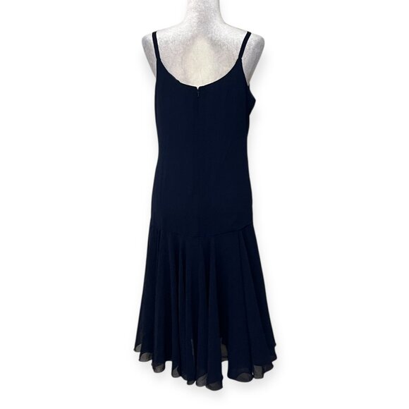 Peak Evenings Women’s Navy Blue Chiffon Cocktail Dress Size 10 Flapper Drop Wais - Picture 2 of 7